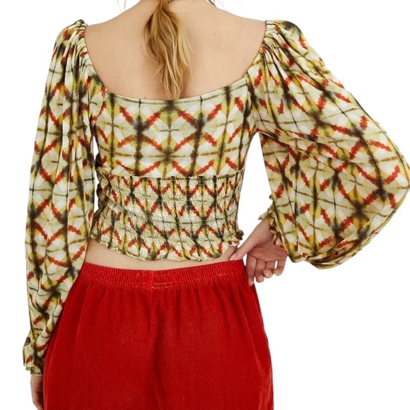 Urban Outfitters Old Soul Yellow Green Orange Smocked Crop Top Size XS NEW - Picture 2 of 12